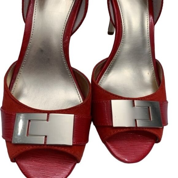 Alfani Red Heels, textured patent leather & suede, gold details. Size 7 Holiday - Picture 4 of 6